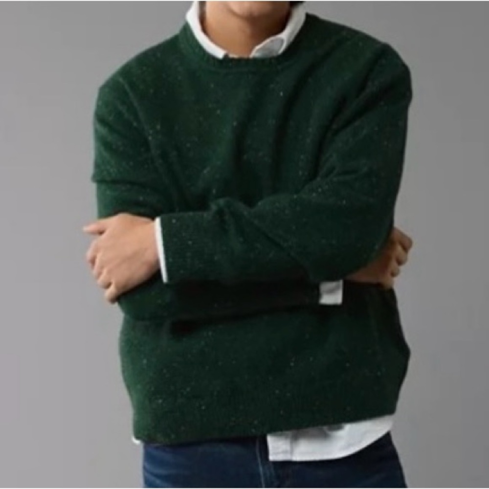 American Eagle 🦅 Speckled Green Knitted Oversized Sweater W/Ribbed Trim Neck NWT